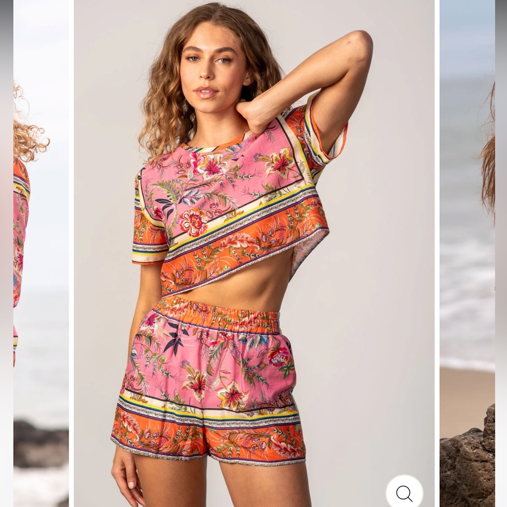 Lavender Brown Pink and Orange Floral Crop Top
